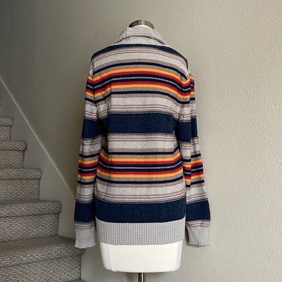 SUN + STONE Sz L Men's Blanket Stripe Shawl Sweater - Picture 8 of 14